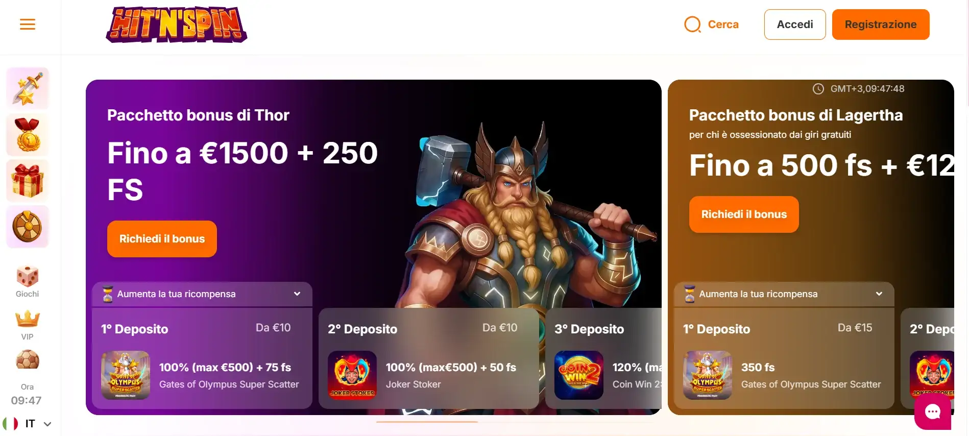 Hit'n'Spin casino non AAMS con prelievo immediato